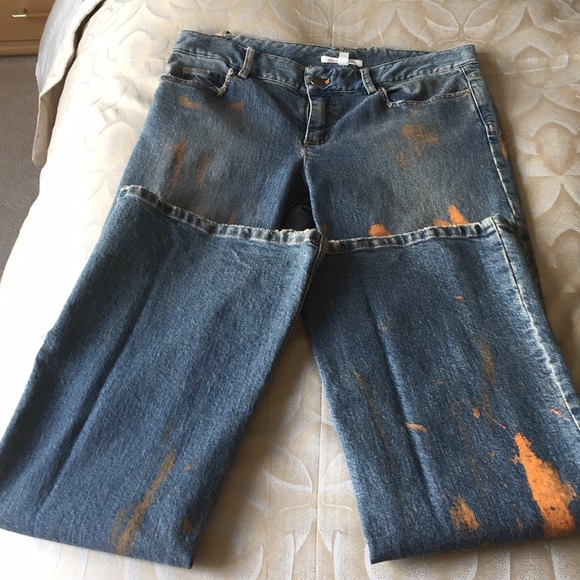 Alice & Olivia Jeans with orange splash - Picture 3 of 4